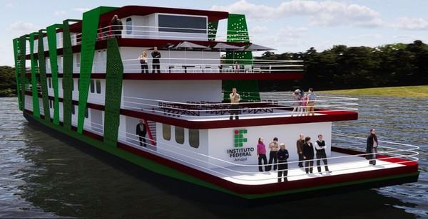 Funcionando em uma embarcação (imagem do projeto), o Campus Fluvial vai levar o ensino até quem vive às margens dos rios